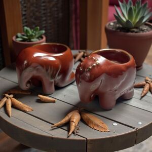 Elephant Tealight Candle Holders Pair Brown PartyLite Style Home Decor